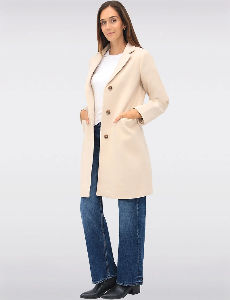 Vira Vegan Straight Cut Single-Breasted Wool Blend Coat with Notch Lapel by Saki
