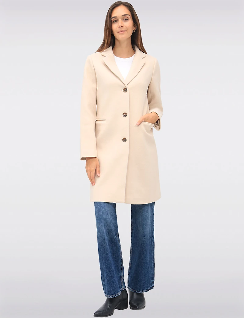 Vira Vegan Straight Cut Single-Breasted Wool Blend Coat with Notch Lapel by Saki