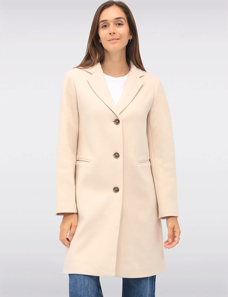 Vira Vegan Straight Cut Single-Breasted Wool Blend Coat with Notch Lapel by Saki