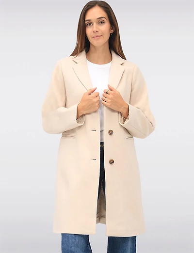 Vira Vegan Straight Cut Single-Breasted Wool Blend Coat with Notch Lapel by Saki