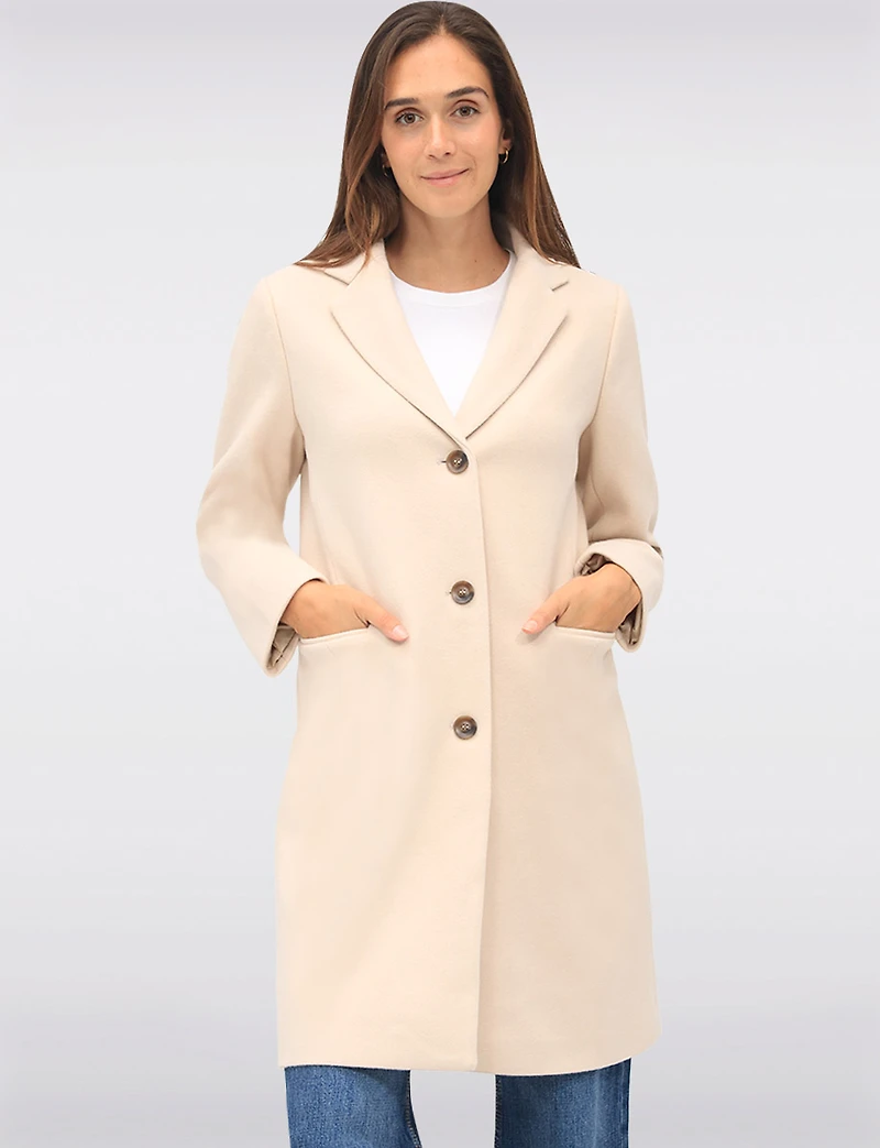 Vira Vegan Straight Cut Single-Breasted Wool Blend Coat with Notch Lapel by Saki