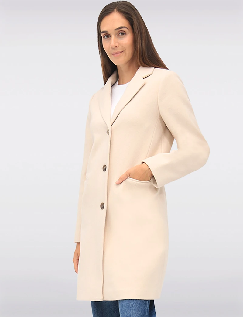 Vira Vegan Straight Cut Single-Breasted Wool Blend Coat with Notch Lapel by Saki