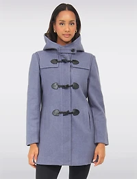 Noelle Wool Blend Quilt & Plaid Lined Hooded Toggle Closure Duffle Coat by Saki
