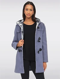Noelle Wool Blend Quilt & Plaid Lined Hooded Toggle Closure Duffle Coat by Saki