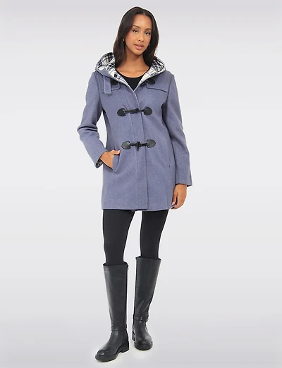 Noelle Wool Blend Quilt & Plaid Lined Hooded Toggle Closure Duffle Coat by Saki