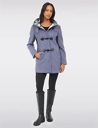 Noelle Wool Blend Quilt & Plaid Lined Hooded Toggle Closure Duffle Coat by Saki