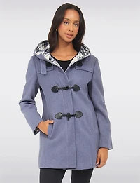 Noelle Wool Blend Quilt & Plaid Lined Hooded Toggle Closure Duffle Coat by Saki