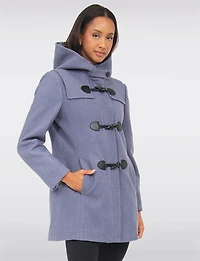 Noelle Wool Blend Quilt & Plaid Lined Hooded Toggle Closure Duffle Coat by Saki