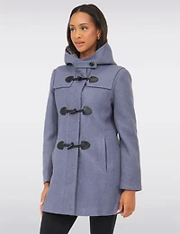 Noelle Wool Blend Quilt & Plaid Lined Hooded Toggle Closure Duffle Coat by Saki