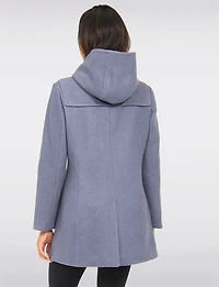 Noelle Wool Blend Quilt & Plaid Lined Hooded Toggle Closure Duffle Coat by Saki