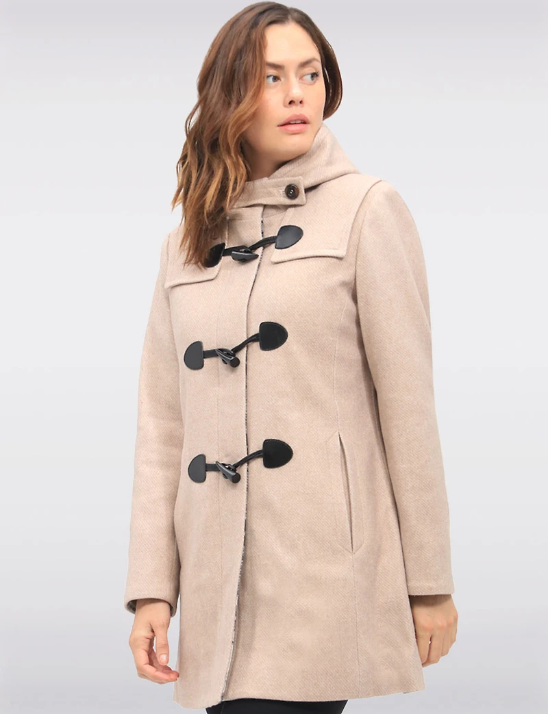 Noelle Wool Blend Quilt & Plaid Lined Hooded Toggle Closure Duffle Coat by Saki