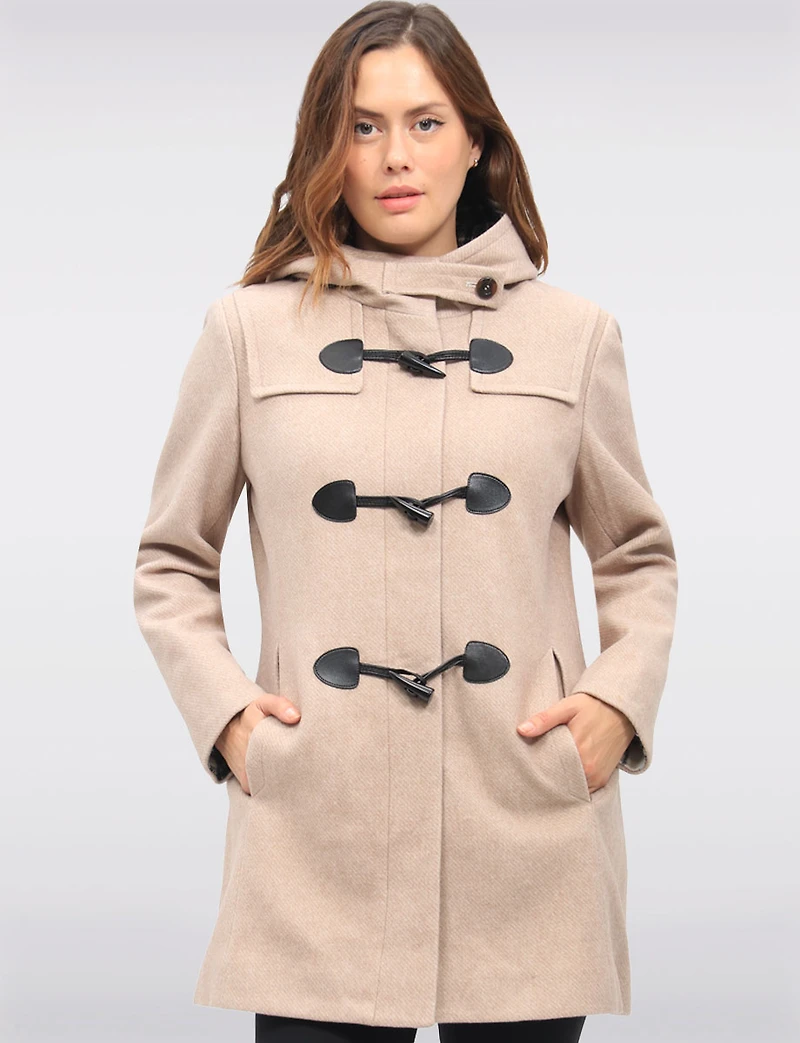 Noelle Wool Blend Quilt & Plaid Lined Hooded Toggle Closure Duffle Coat by Saki