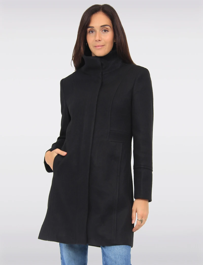 Florence Chic Wool Blend Mid-Length Slim Fit Overcoat With High Collar by Saki
