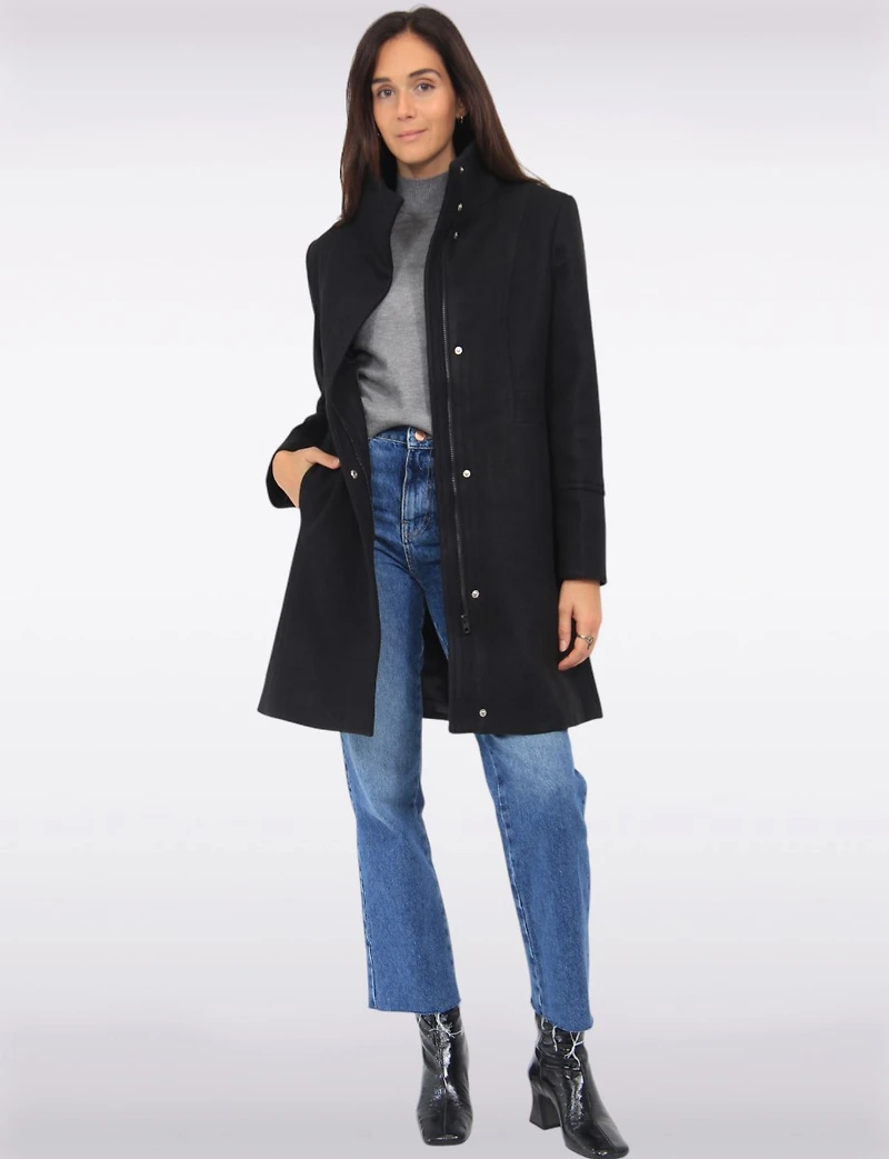 Florence Chic Wool Blend Mid-Length Slim Fit Overcoat With High Collar by Saki