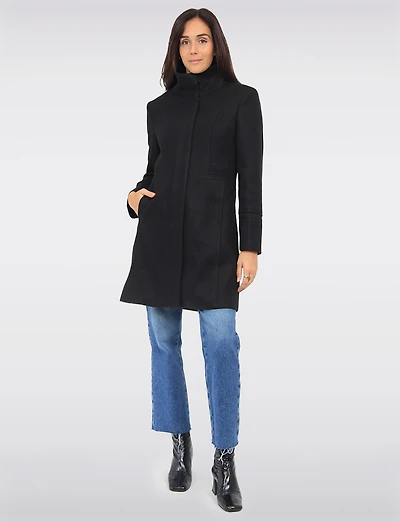 Florence Chic Wool Blend Mid-Length Slim Fit Overcoat With High Collar by Saki