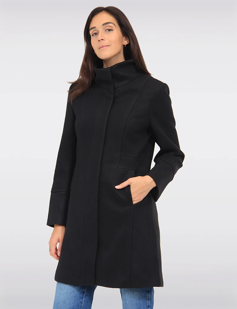 Florence Chic Wool Blend Mid-Length Slim Fit Overcoat With High Collar by Saki