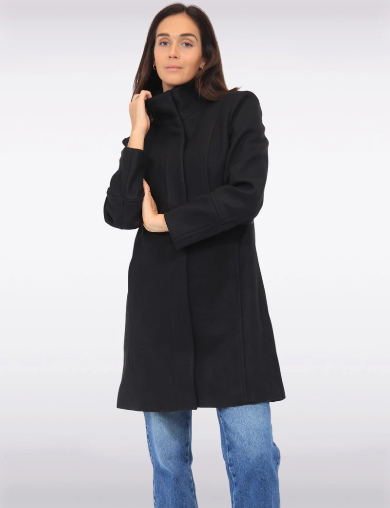 Florence Chic Wool Blend Mid-Length Slim Fit Overcoat With High Collar by Saki