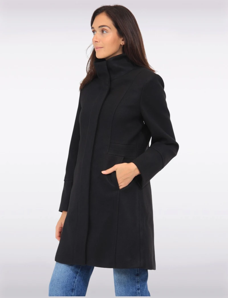 Florence Chic Wool Blend Mid-Length Slim Fit Overcoat With High Collar by Saki