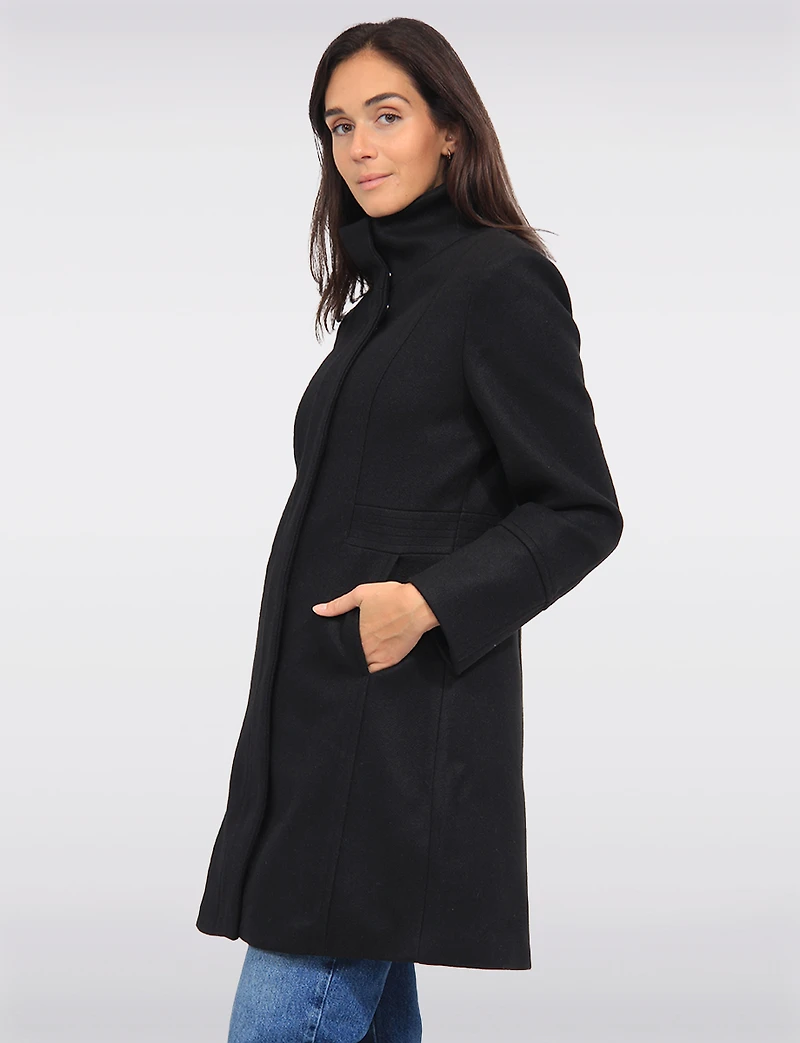 Florence Chic Wool Blend Mid-Length Slim Fit Overcoat With High Collar by Saki