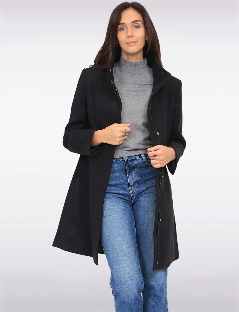 Florence Chic Wool Blend Mid-Length Slim Fit Overcoat With High Collar by Saki