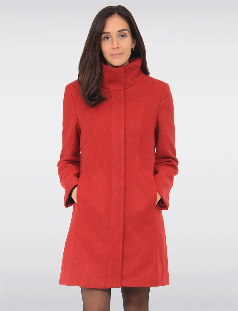 Florence Chic Wool Blend Mid-Length Slim Fit Overcoat With High Collar by Saki