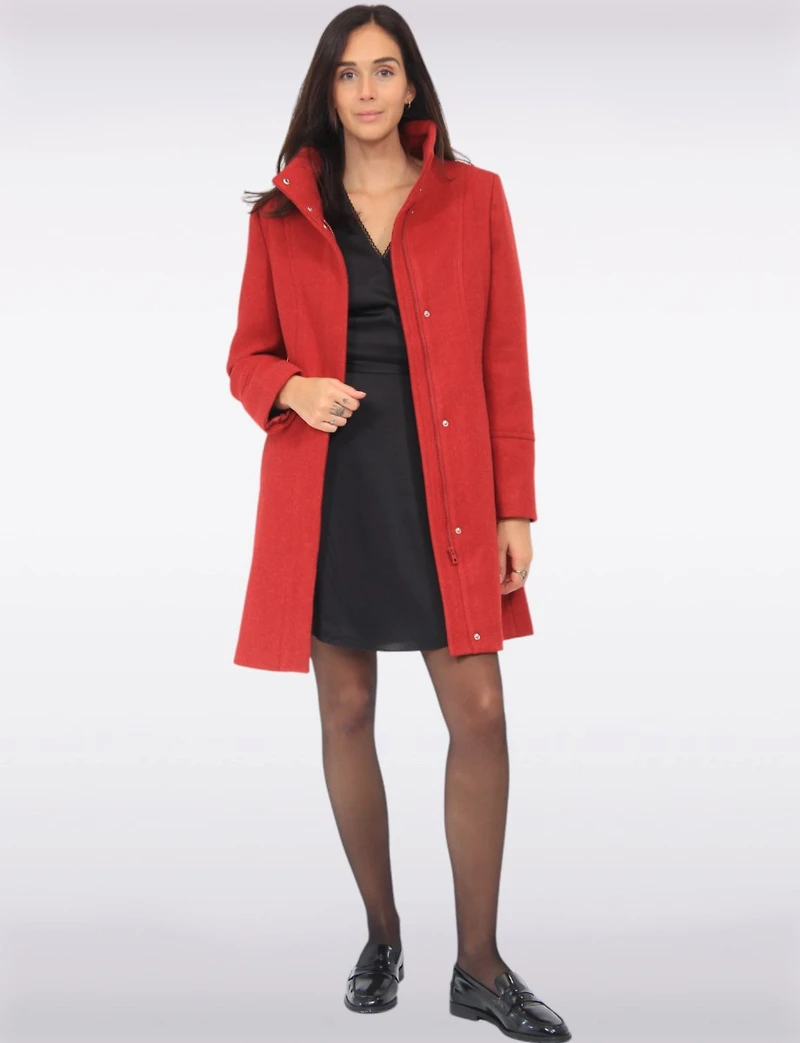 Florence Chic Wool Blend Mid-Length Slim Fit Overcoat With High Collar by Saki