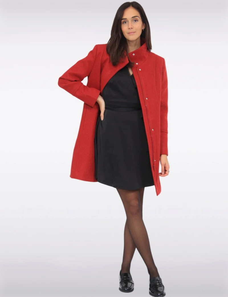 Florence Chic Wool Blend Mid-Length Slim Fit Overcoat With High Collar by Saki