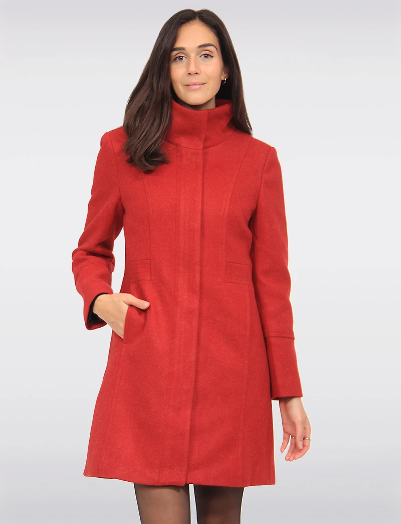Florence Chic Wool Blend Mid-Length Slim Fit Overcoat With High Collar by Saki