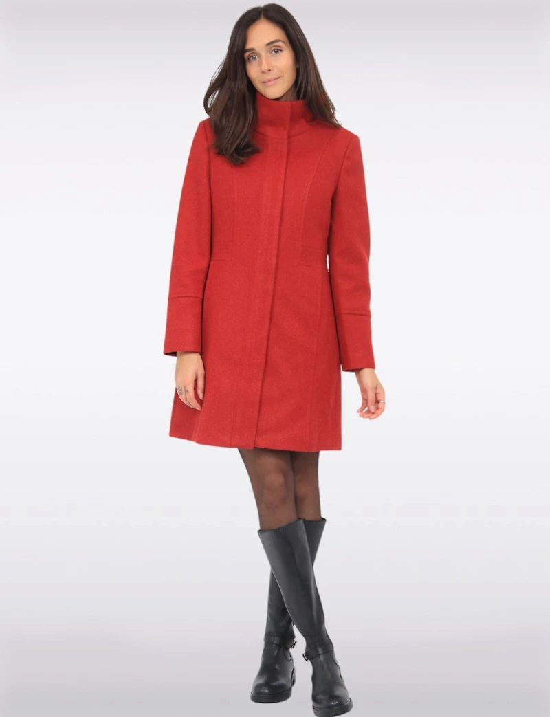 Florence Chic Wool Blend Mid-Length Slim Fit Overcoat With High Collar by Saki