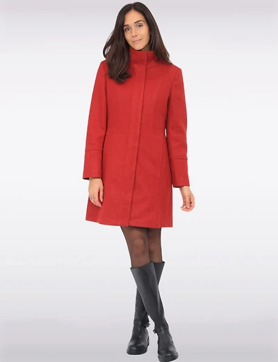 Florence Chic Wool Blend Mid-Length Slim Fit Overcoat With High Collar by Saki
