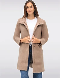 Florence Chic Wool Blend Mid-Length Slim Fit Overcoat With High Collar by Saki