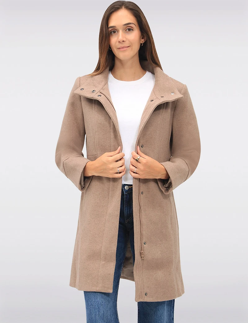 Florence Chic Wool Blend Mid-Length Slim Fit Overcoat With High Collar by Saki