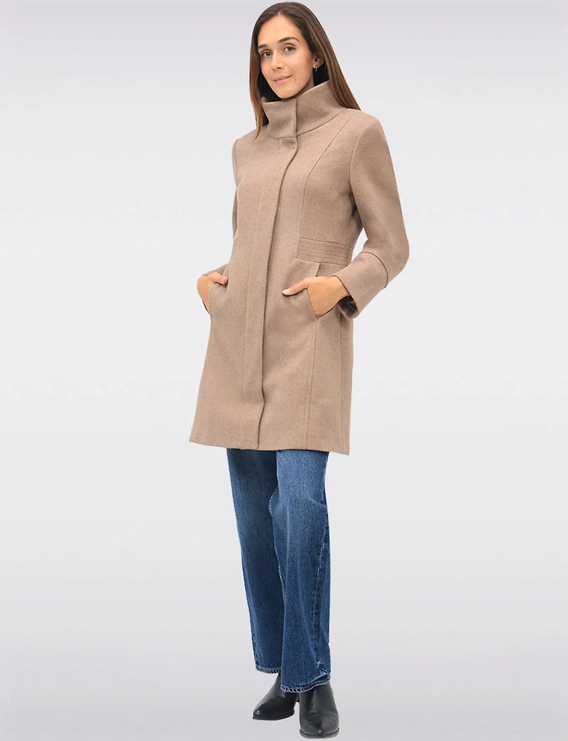 Florence Chic Wool Blend Mid-Length Slim Fit Overcoat With High Collar by Saki