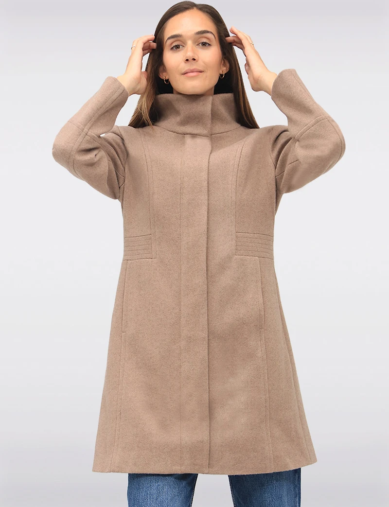 Florence Chic Wool Blend Mid-Length Slim Fit Overcoat With High Collar by Saki