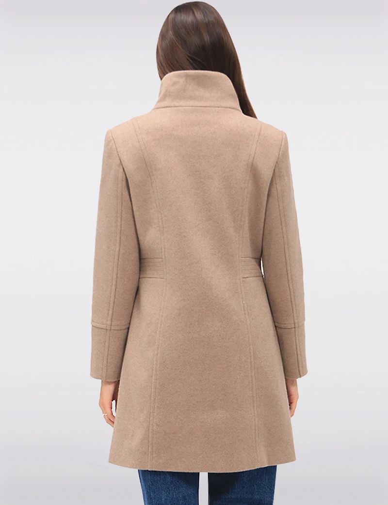 Florence Chic Wool Blend Mid-Length Slim Fit Overcoat With High Collar by Saki