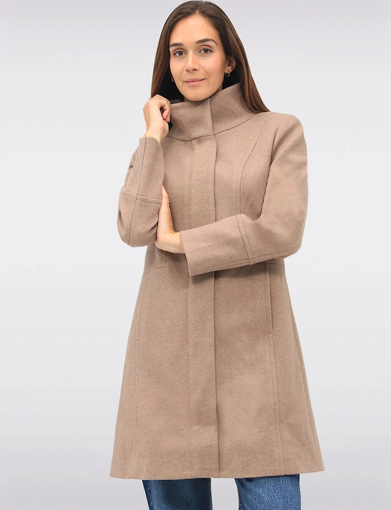 Florence Chic Wool Blend Mid-Length Slim Fit Overcoat With High Collar by Saki