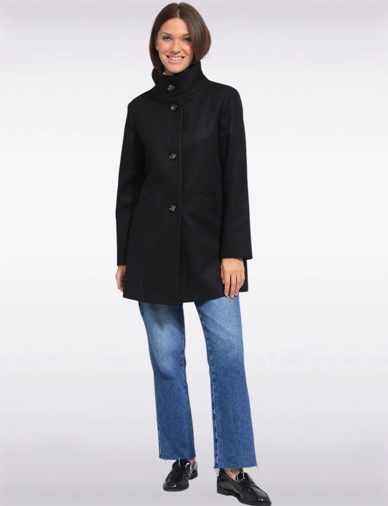 Zoe Single-Breasted Wool Blend Straight Cut Coat with High Collar by Saki