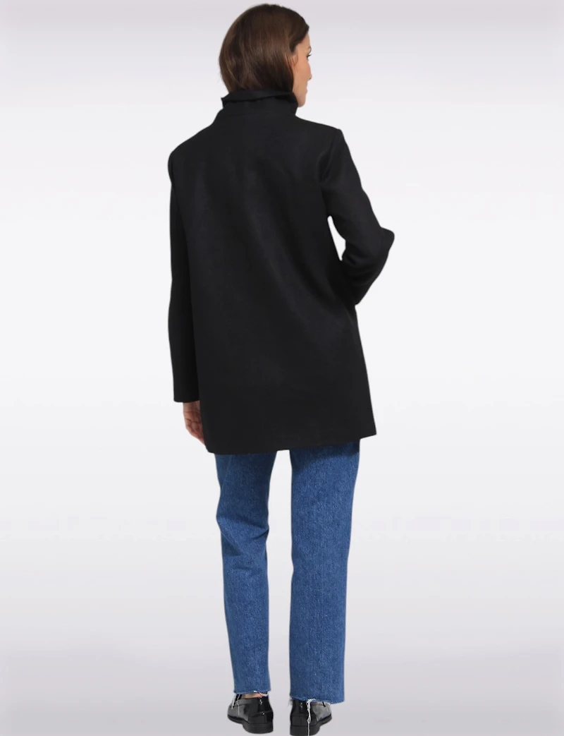 Zoe Single-Breasted Wool Blend Straight Cut Coat with High Collar by Saki