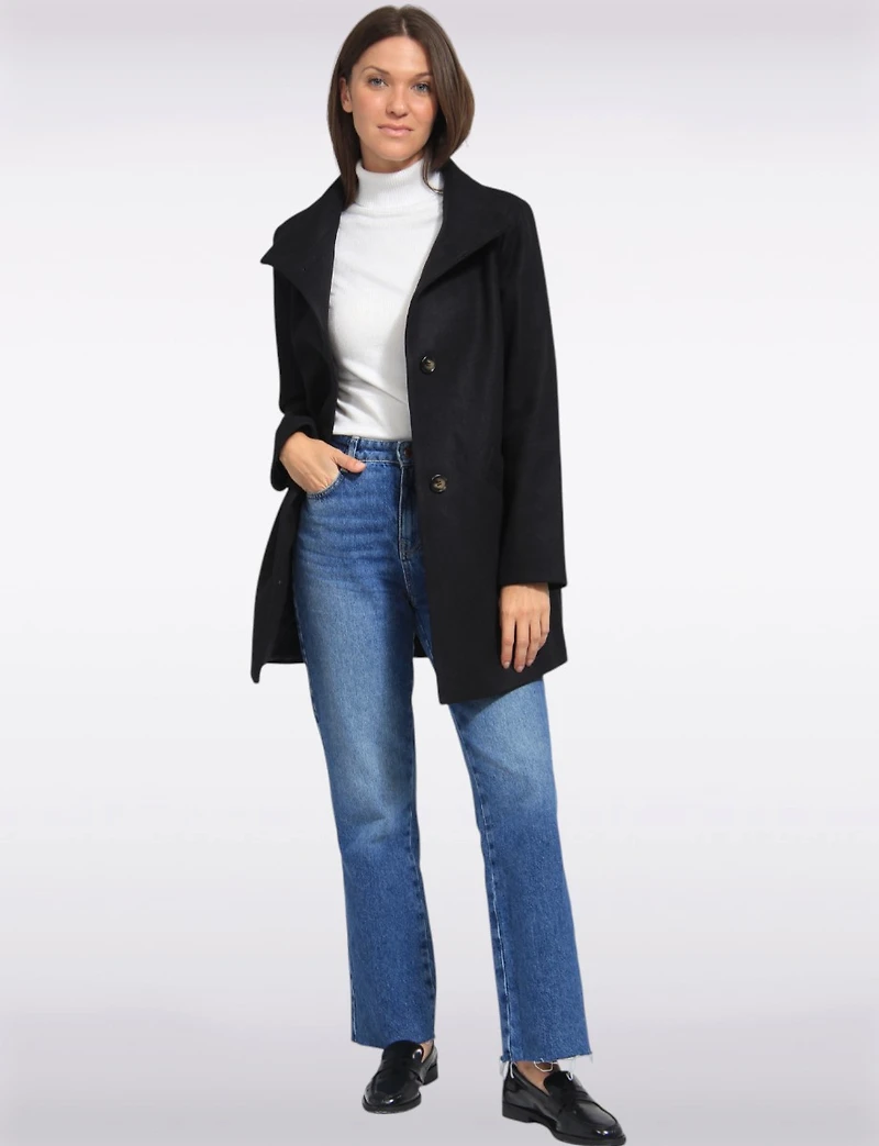 Zoe Single-Breasted Wool Blend Straight Cut Coat with High Collar by Saki