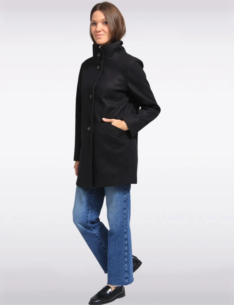 Zoe Single-Breasted Wool Blend Straight Cut Coat with High Collar by Saki