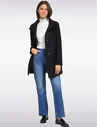 Zoe Single-Breasted Wool Blend Straight Cut Coat with High Collar by Saki