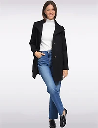 Zoe Single-Breasted Wool Blend Straight Cut Coat with High Collar by Saki