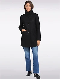 Zoe Single-Breasted Wool Blend Straight Cut Coat with High Collar by Saki
