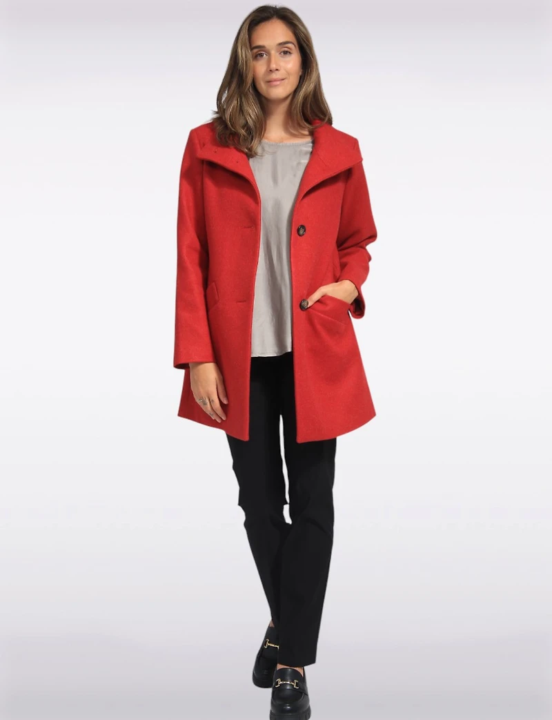 Zoe Single-Breasted Wool Blend Straight Cut Coat with High Collar by Saki