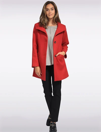 Zoe Single-Breasted Wool Blend Straight Cut Coat with High Collar by Saki