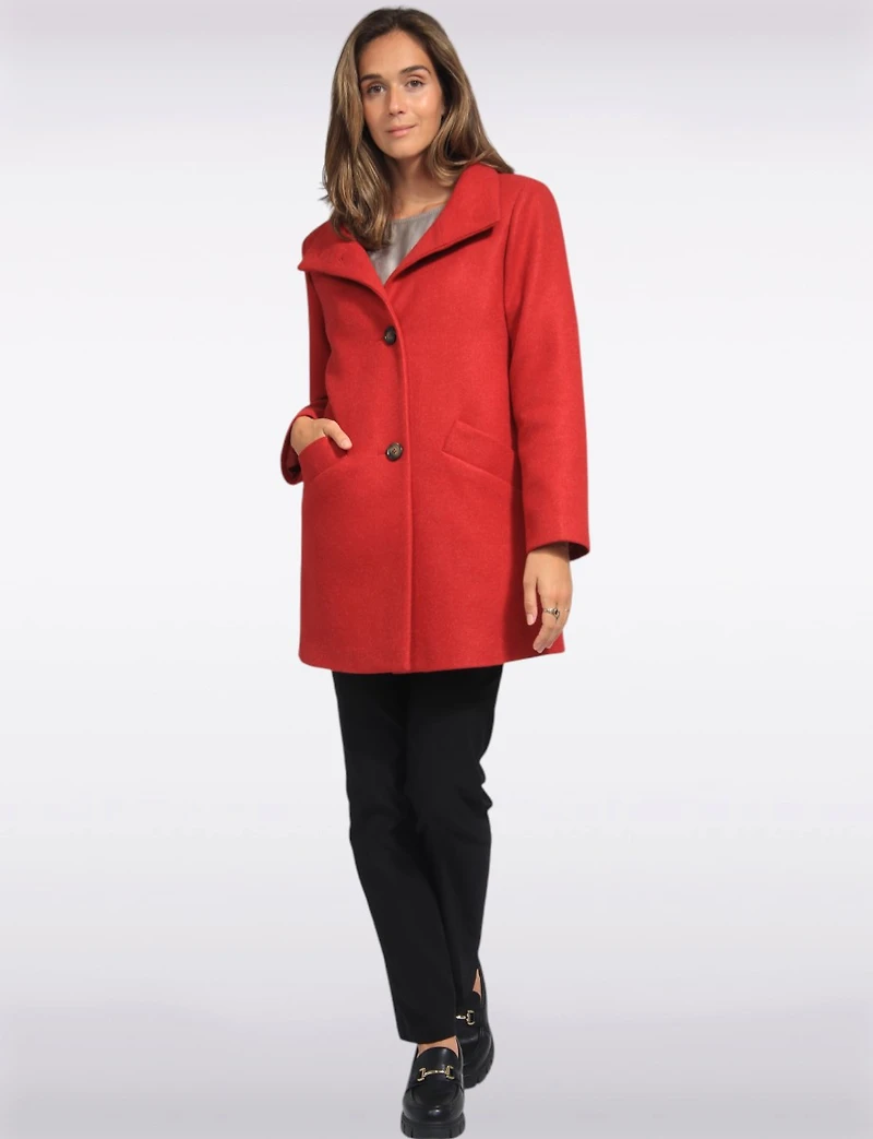 Zoe Single-Breasted Wool Blend Straight Cut Coat with High Collar by Saki