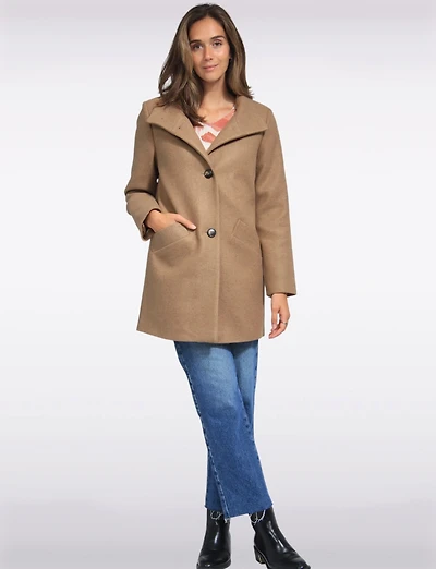 Zoe Single-Breasted Wool Blend Straight Cut Coat with High Collar by Saki