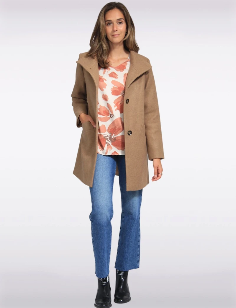 Zoe Single-Breasted Wool Blend Straight Cut Coat with High Collar by Saki