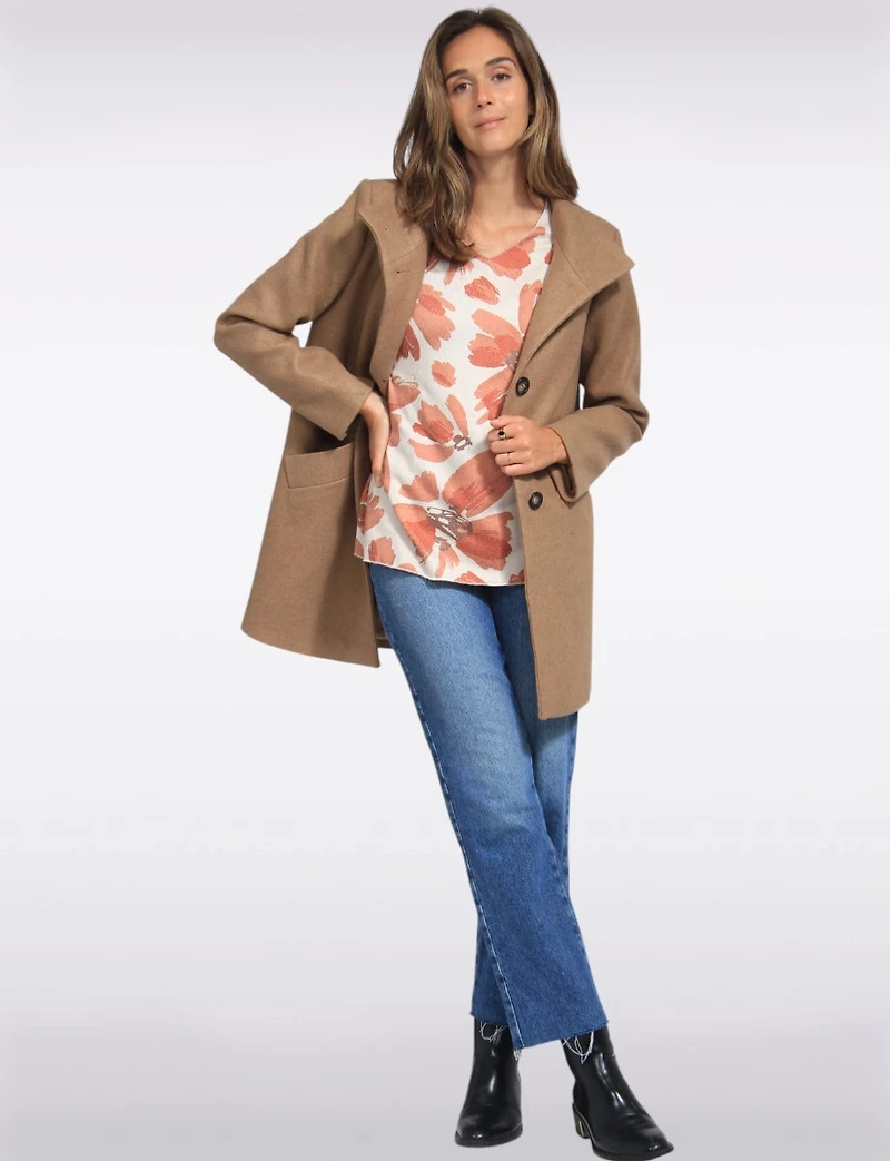 Zoe Single-Breasted Wool Blend Straight Cut Coat with High Collar by Saki