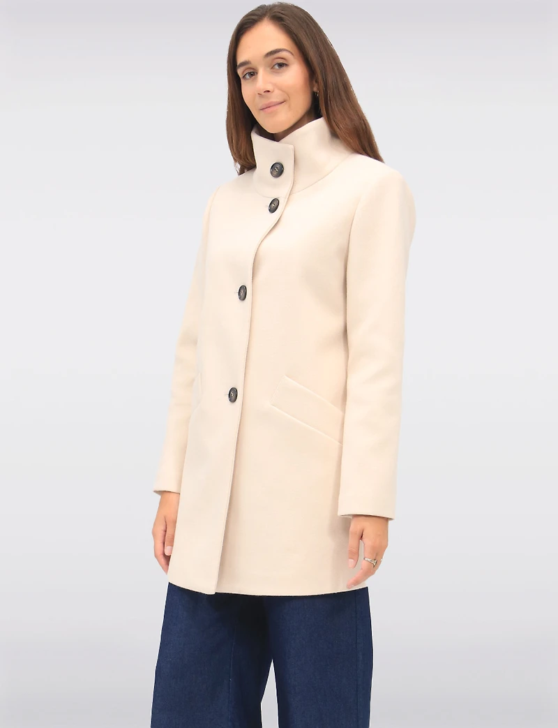 Zoe Single-Breasted Wool Blend Straight Cut Coat with High Collar by Saki